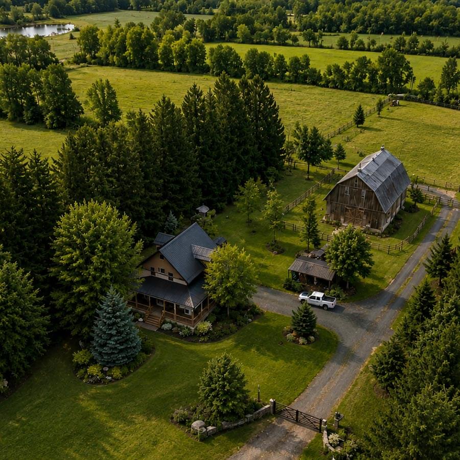 Rural residential hobby farm with house and barn in Southwestern Ontario